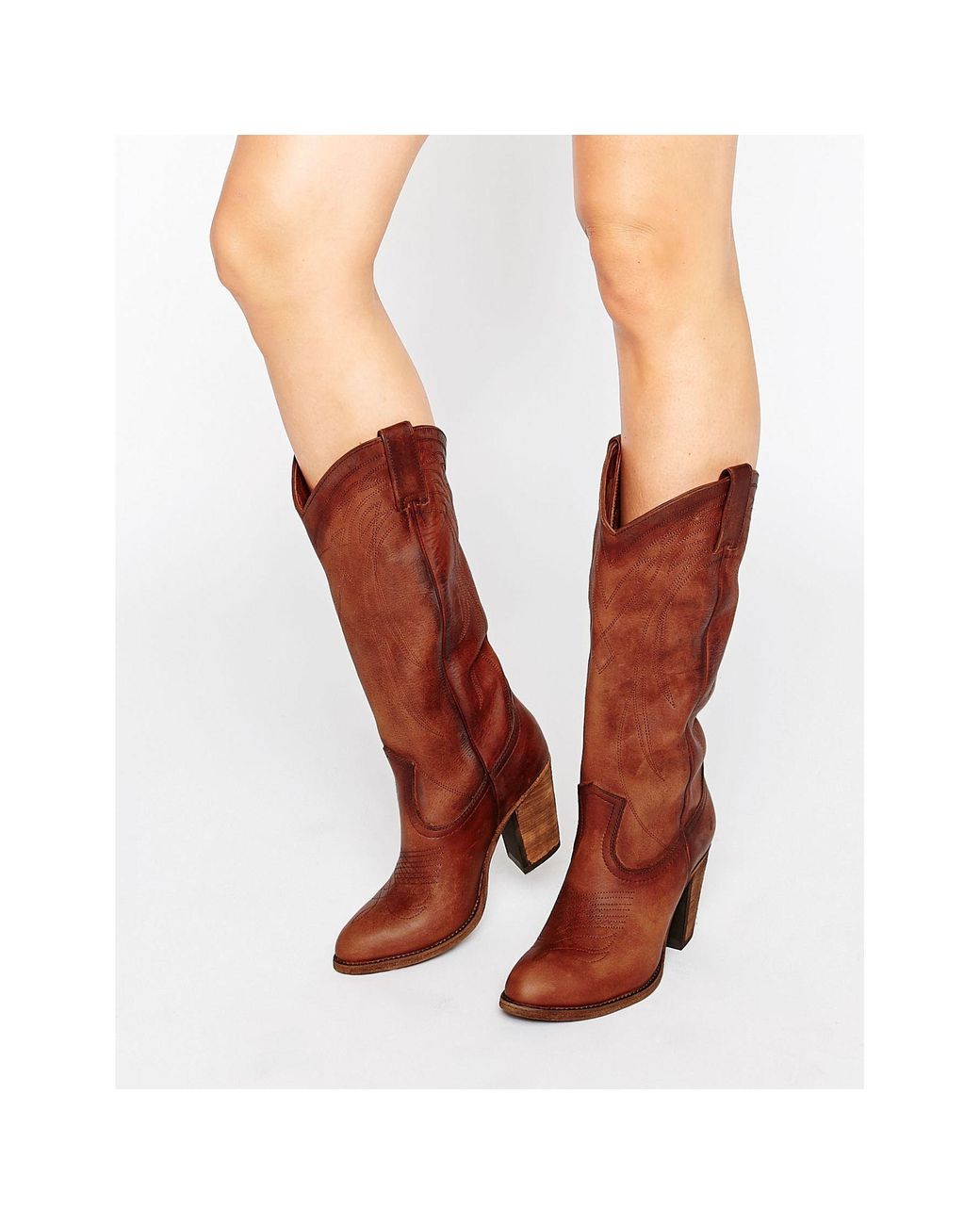 Frye Jackie Button Western Leather Heeled Knee Boots in Brown Lyst